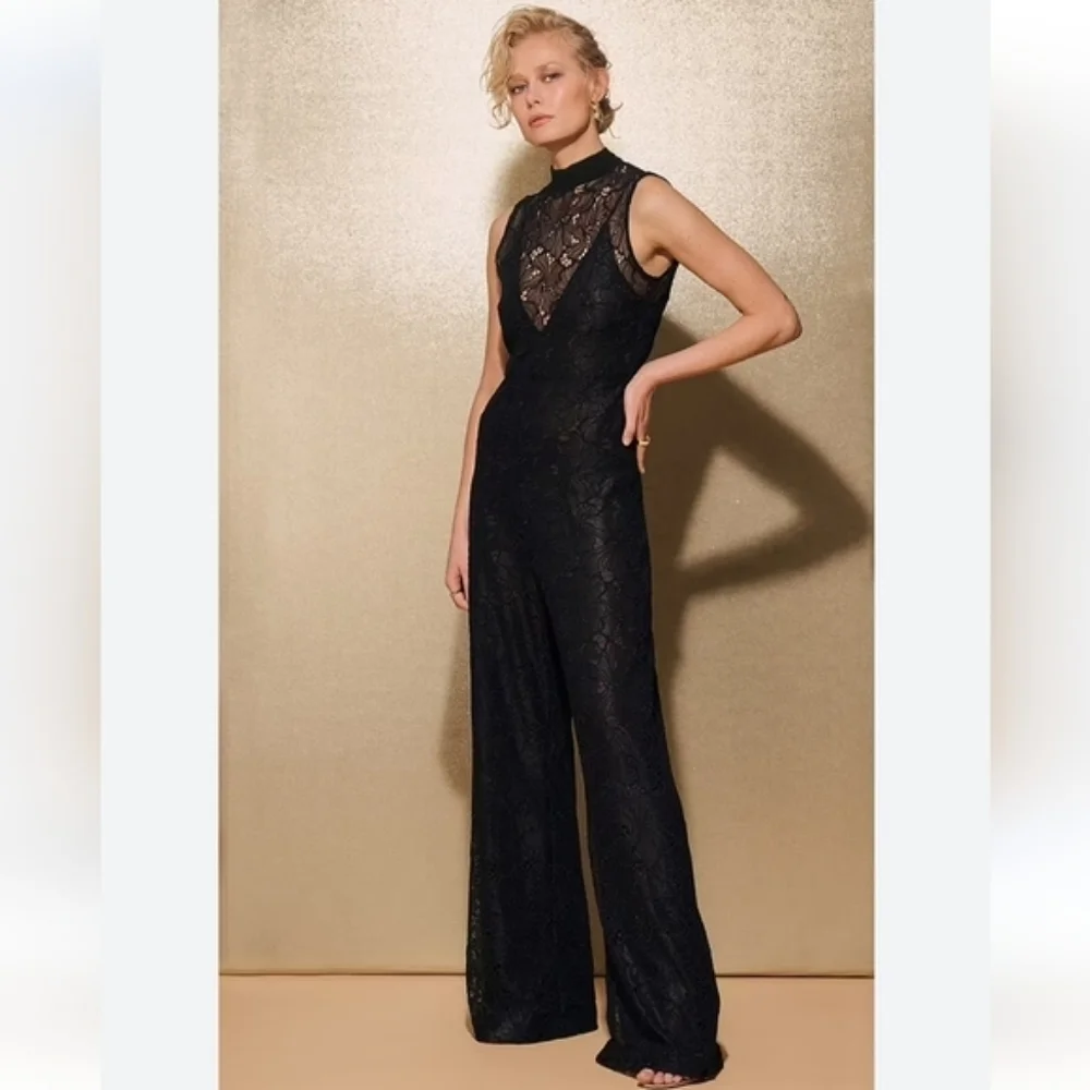 Zara Lace Jumpsuit Wide Black Size XS